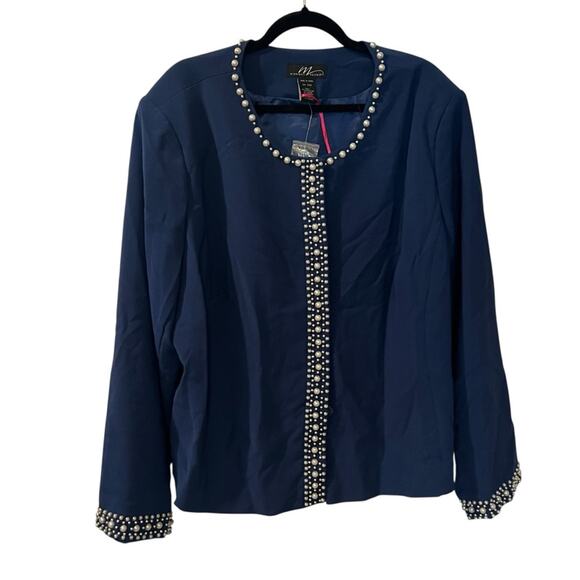 NWT Midnight Velvet Skirt Blazer Set Navy Pearl-Embellished Ensemble 24W - Picture 2 of 7